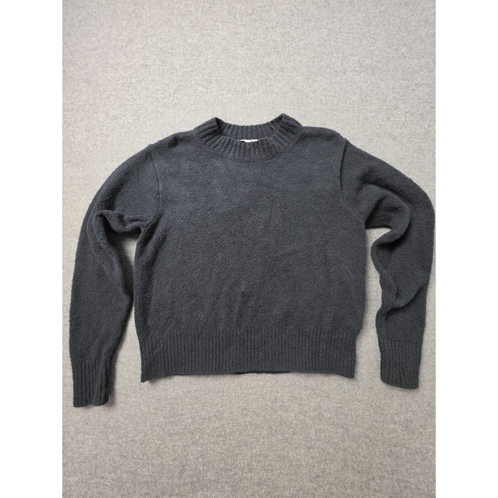 AYR The Rug Sweater Womens S Black Organic Cotton Boucle Knit Crew Neck Pullover
